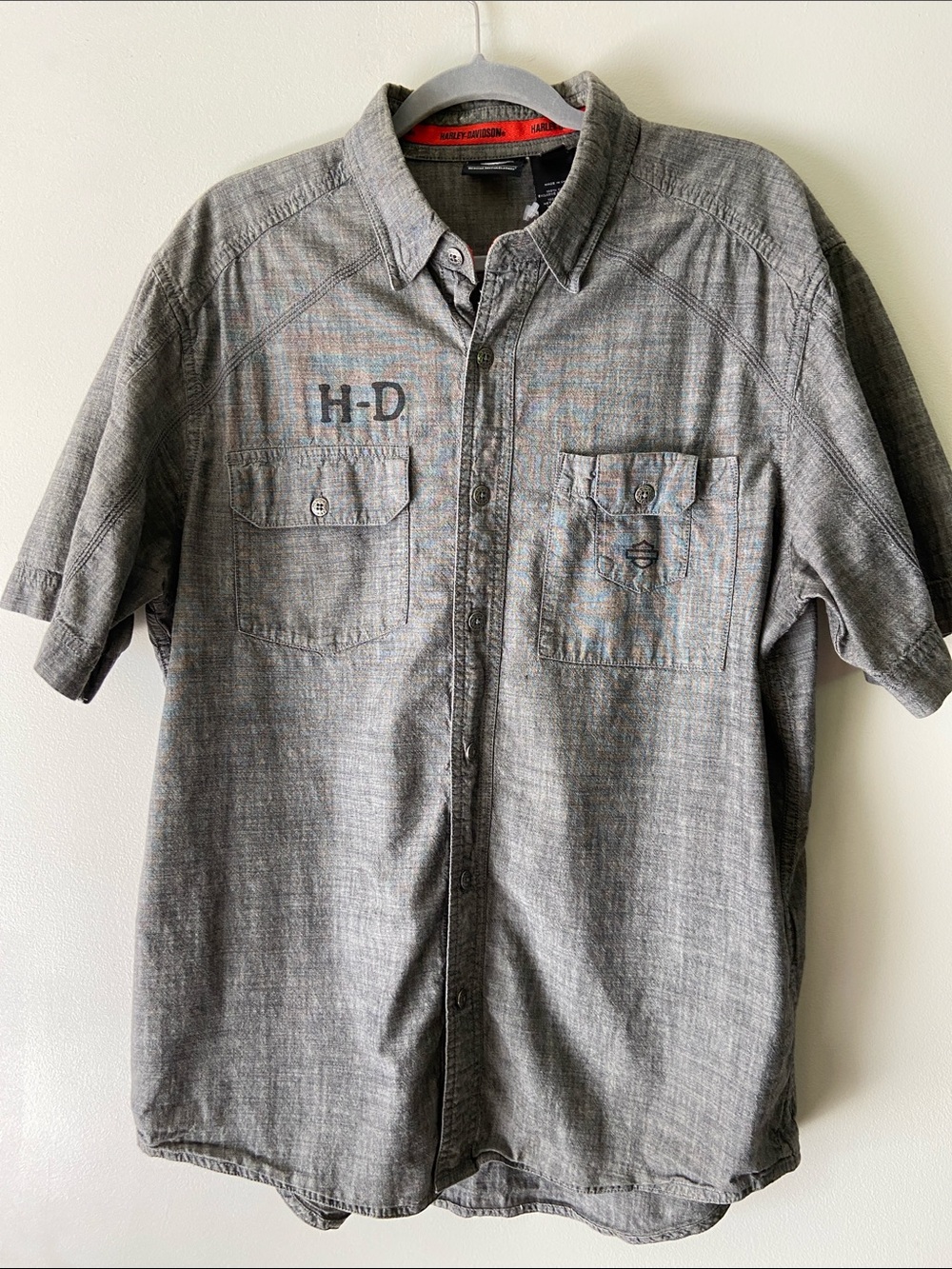 NWOT Harley-Davidson Men's Gray Button-Front Short Sleeve Shirt Size Large